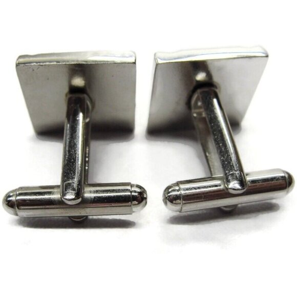 Silver Tone Diamond Cut Square Design Edge Cufflinks Smooth & Rough - Picture 6 of 8